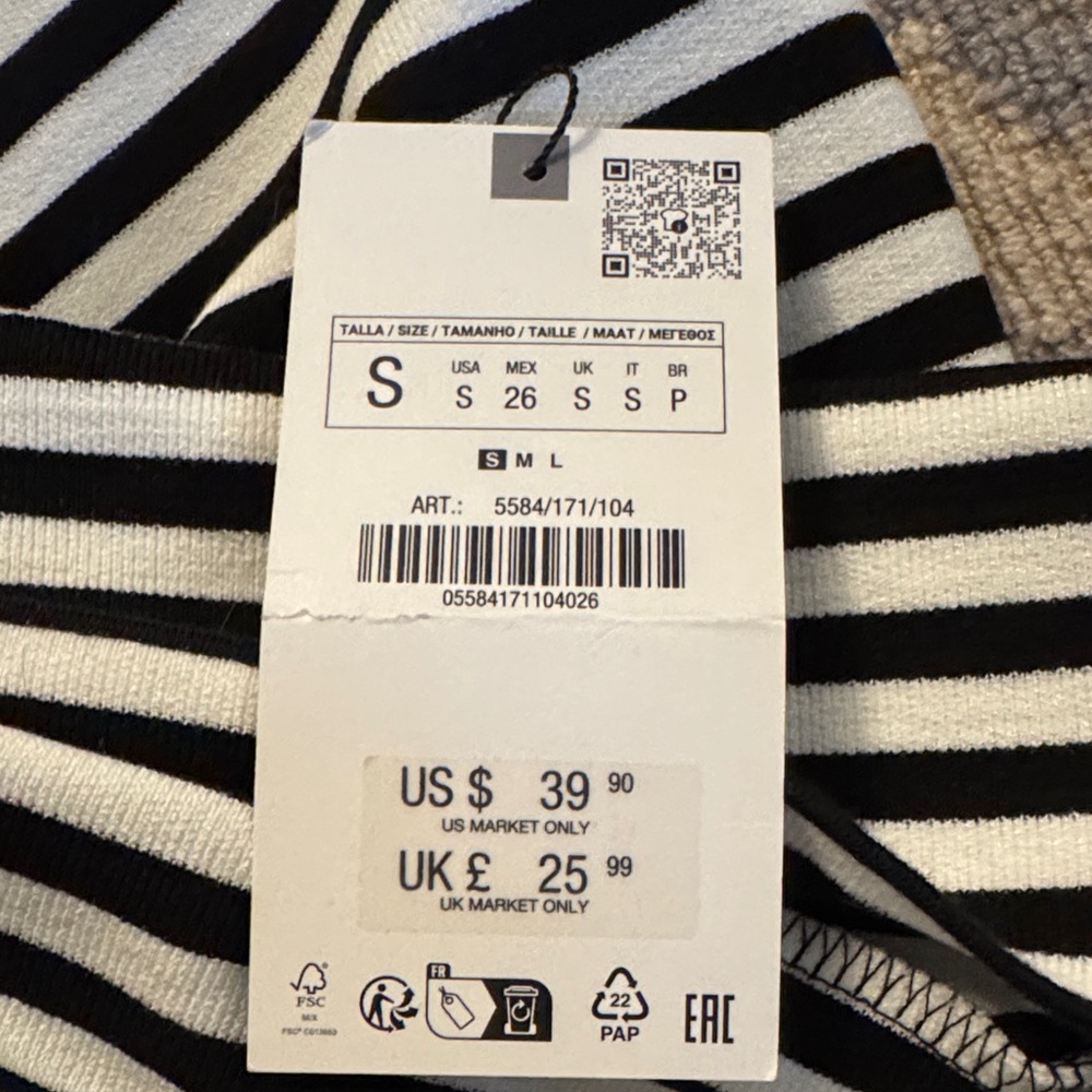 NWT - size small Zara tube Striped Strapless Midi Dress - Black & White - Picture 3 of 3